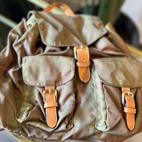 ETRO Olive Nylon Paisley Backpack - Picture 6 of 11